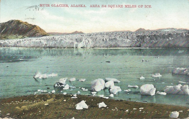 Muir Glacier, Alaska, Early Postcard, Used from Juneau Alaska to Sussex, N.J.
