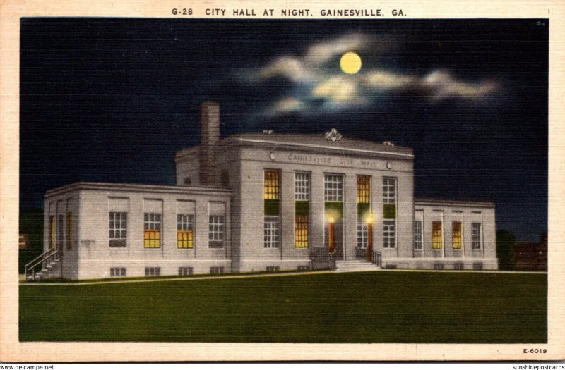 Georgia Gainesville City Hall At Night 1948