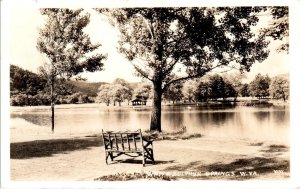 RPPC WHITE SULPHUR SPRINGS, WV West Virginia  POND & BENCH  1944 Postcard