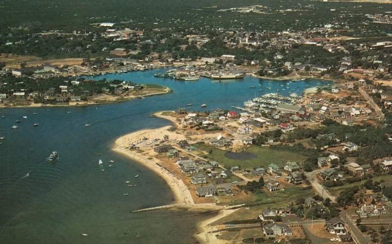 Vintage Postcard Aerial View Hyannis Harbor Busiest Town Cape Cod Massachusetts