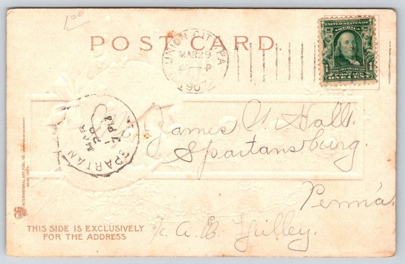 Clapsaddle Easter~Chicks Pour Out Big Egg Shell~Forget-Me-Nots~1907 Embossed PC