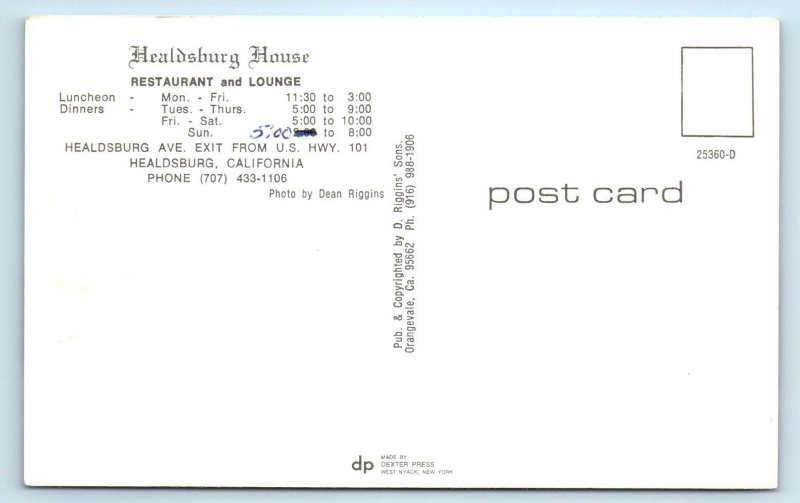 HEALDSBURG, California CA ~ Roadside HEALDSBURG HOUSE Restaurant c1970s Postcard