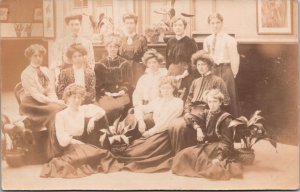 Real Photo Postcard Group of Women In a Room with Plants