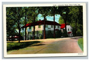 Vintage 1940's Advertising Postcard Lakeside Hotel Building Clear Lake Indiana