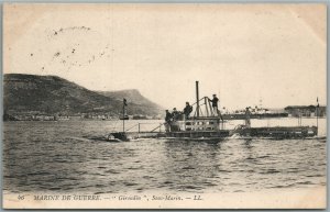 FRENCH SUBMARINE MARINE DE GUERRE GIRONDIN SOUS-MARIN ANTIQUE POSTCARD