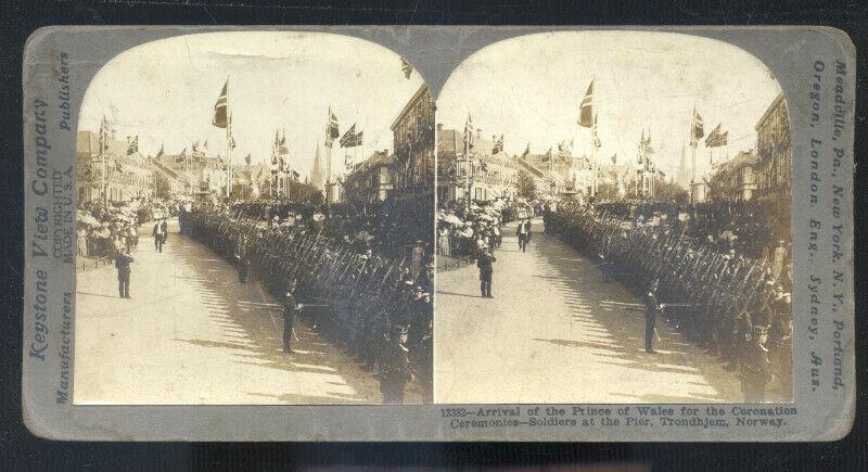 REAL PHOTO TRONDJHEM NORWAY NORGE PRINCE OF WALES CORONATION STEREOVIEW