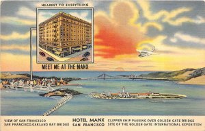 HOTEL MANX SAN FRANCISCO CALIFORNIA ADVERTISING POSTCARD (c. 1940s)