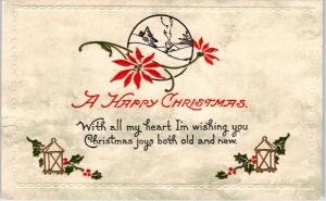 ARTS & CRAFTS Style Christmas GREETING WITH ALL MY HEART  1917  Postcard