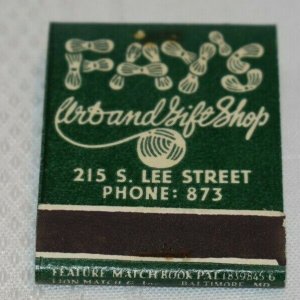 Fay's Art and Gift Shop Cumberland Maryland Yarn 15 Strike Feature Matchbook