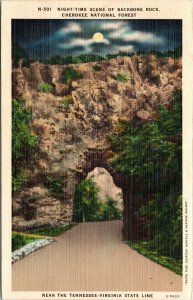 Night-Time Scene Backbone Rock Cherokee National Forest TN VA Linen Postcard VTG 