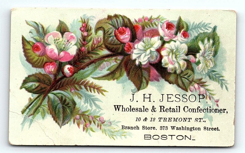 c1880 BOSTON MA J.H. JESSOP WHOLESALE & RETAIL CONFECTIONER TRADE CARD Z1453