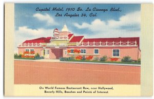 CAPITOL MOTEL Los Angeles, CA La Cienega Blvd Roadside Linen Postcard 1940s