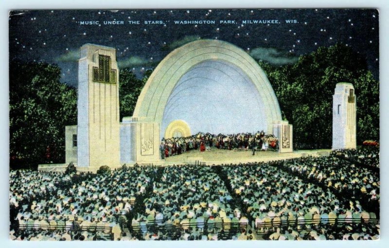 MILWAUKEE, Wisconsin WI ~ Washington Park MUSIC UNDER THE STARS c1940s  Postcard