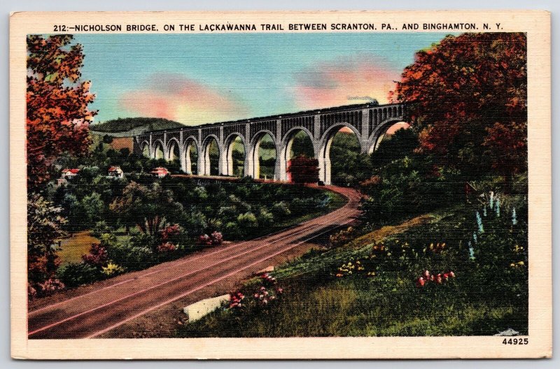 Vintage Postcard Nicholson Bridge Lackawanna Trail Bet. Scranton & Binghamton NY 