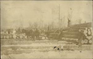 Logging Scene Men Lumberjacks Horse Team c1910 Real Photo Postcard