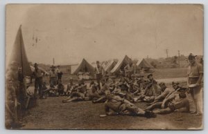 Sea Girt NJ RPPC Mess Time National Guard Camp Soldiers 1907 Tents Postcard E25