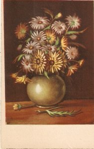 Jar with flowers Nice old vintage Spanish  art postcard