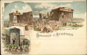 Souvenir d' Athenes Athens Greece Multi View c1900 Lithograph Postcard