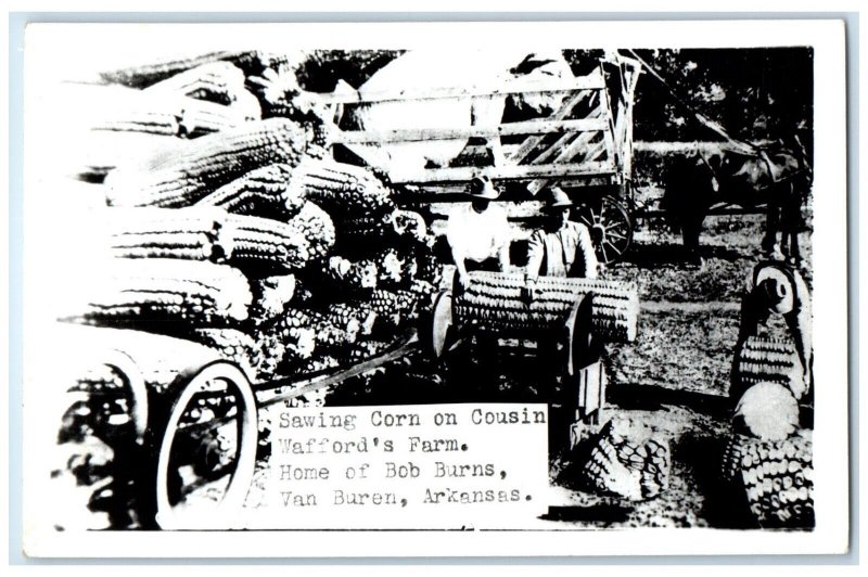 Sawing Corn On Cousin Wafford's Farm Van Buren Arkansas AR RPPC Photo Postcard