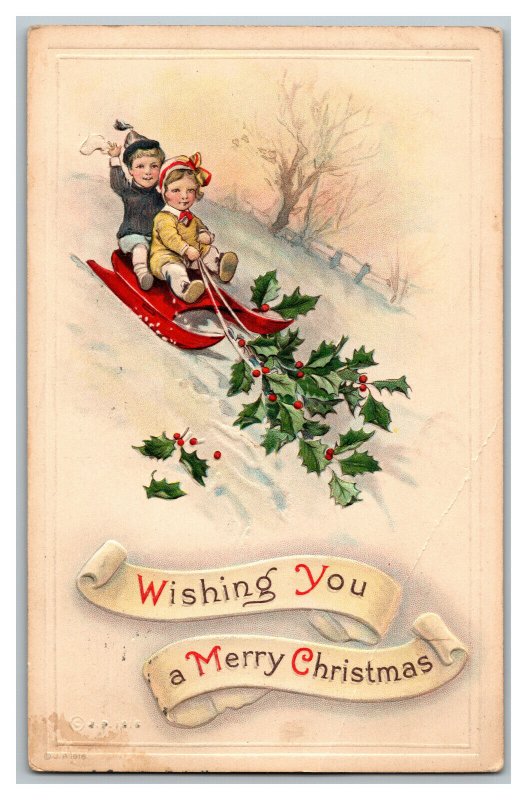 Postcard Wishing You A Merry Christmas Vintage Standard View Embossed Card