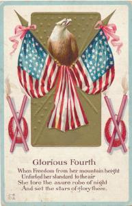 July 4th Greetings - Glorious Fourth - Eagle and Flag - E. Nash - DB
