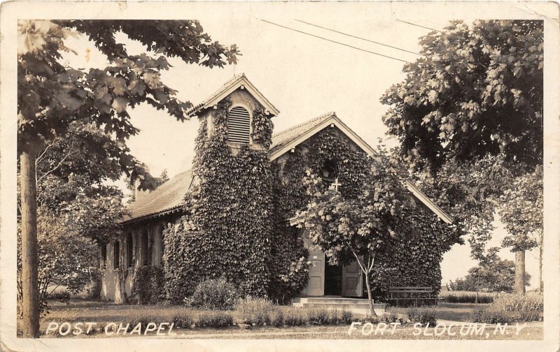 F55/ Fort Slocum New York RPPC Postcard c1920s Post Chapel Building