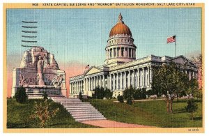 State Capital Building Mormon Battalion Monument Salt Lake City Postcard Posted
