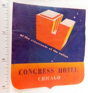 1920's-30's Congress Hotel Chicago Art Deco Luggage Label Vintage Original E5