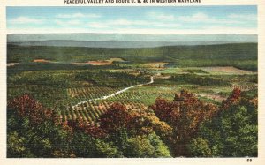 Vintage Postcard Peaceful Valley And Route U. S. 40 Farm Field Western Maryland
