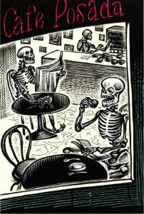 Cafe Posada Day of the Dead Skeleton and Coffee Jose Posada Style Art Postcard