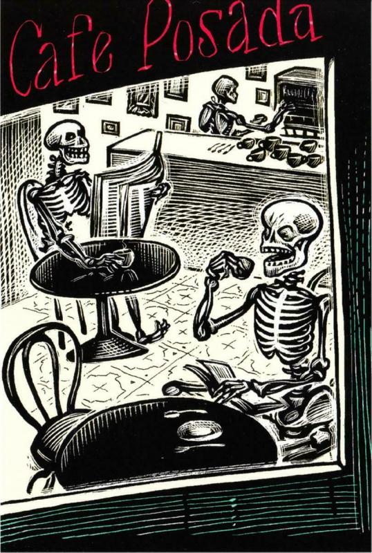 Cafe Posada Day of the Dead Skeleton and Coffee Jose Posada Style Art Postcard