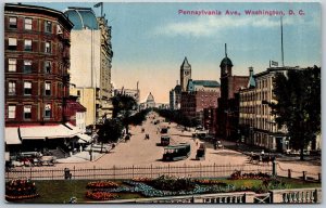 Vtg Washington DC Pennsylvania Avenue Street View Trolley Cars 1910s Postcard