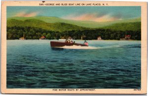 Postcard NY Adirondacks Lake Placid George and Bliss Boat Line