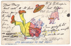 it's Decidedly to the Point, Vintage Signed Humour Cartoon, Bull, Used 1909