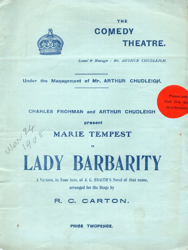 Lady Barbarity Marie Tempest Antique Comedy Theatre Programme