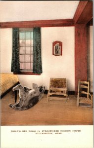 Child's Bedroom Stockbridge Mission House MA Hand Colored Vintage Postcard I55 