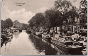 Gravenhage Bierkade Holland Netherlands Canal Boats Buildings Postcard