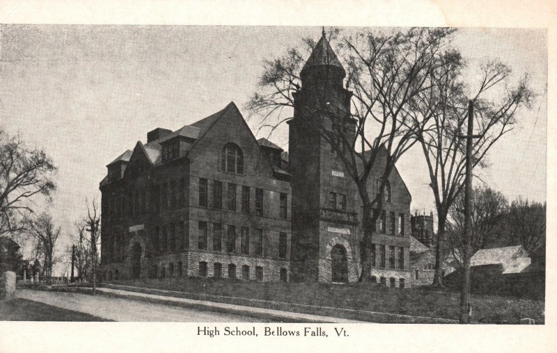 Vintage Postcard High School Building Historical Landmark Bellows Falls