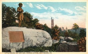 Vintage Postcard 1920's Little Round Top & Gen. Warren Statue Gettysburg Penn.