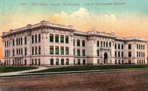 Vintage Postcard 1910's High School Everett Washington Cost of Construction WA