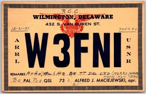 1937 QSL Radio Card Wilmington Delaware W3FN Maciejewski Posted Postcard