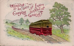 NOVELTY 1909 Street Car, Raised Cellulite Medallion, Toy Trolley, Greeting