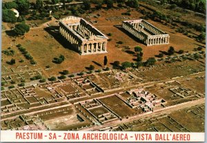 postcard Italy - Paestum Archaelogical zone - aerial view