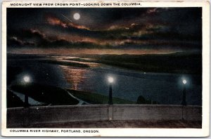 VINTAGE POSTCARD MOONLIGHT VIEW OF THE COLUMBIA RIVER HIGHWAY AT PORTLAND OREGON