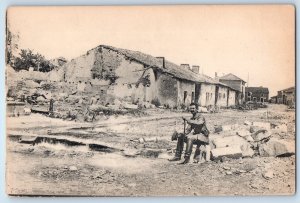 Meuse Grand Est France Postcard Soldier Sitting on Rocks in Chaillon c1920's WW1