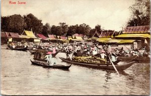 postcard Thailand - River Scene - colored Siam Stamp Co. Bangkok