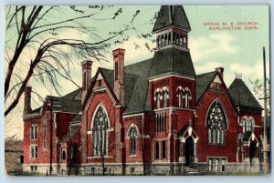 Burlington Iowa Postcard Grace Methodist Episcopal Church Exterior c1910 Vintage