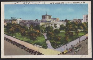 Ohio COLUMBUS State Capitol and Grounds older cars 1933 ~ Linen