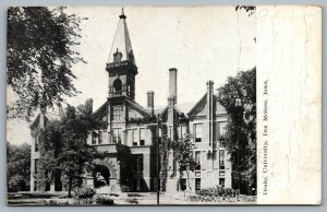 Postcard Des Moines Iowa c1907 Drake University From Collins Iowa 4 Bar Cancel