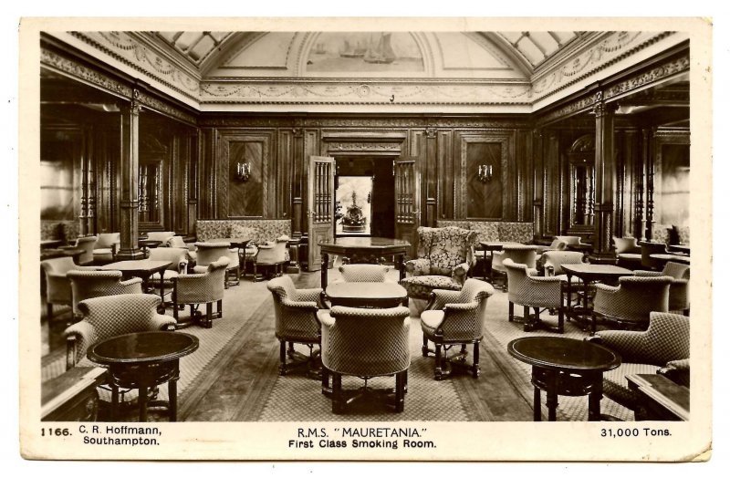 Cunard Line - RMS Mauretania, First Class Smoking Room  *RPPC